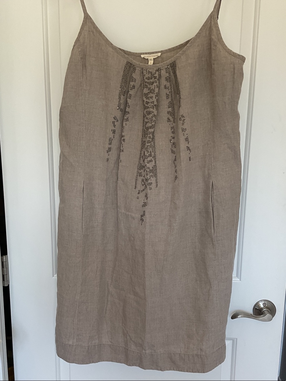 Eileen Fisher Taupe Linen Beaded Midi Slip dress